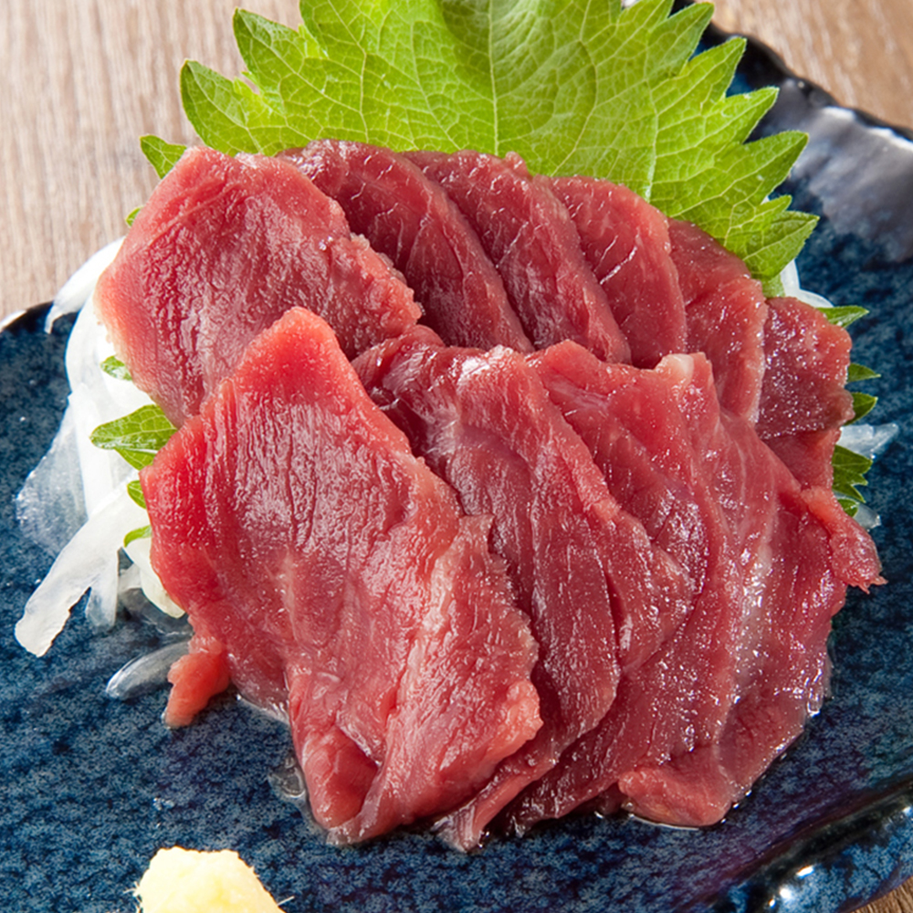 新鮮馬刺し ヒレ 約100gカット 個食包装 衛生検査合格品 馬刺し専用醤油・しょうが・にんにく付き